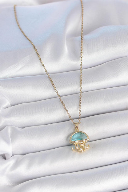 Elegance Takı - Mavi Taşlı Deniz Anası Model İnci Detay Kadın Kolye